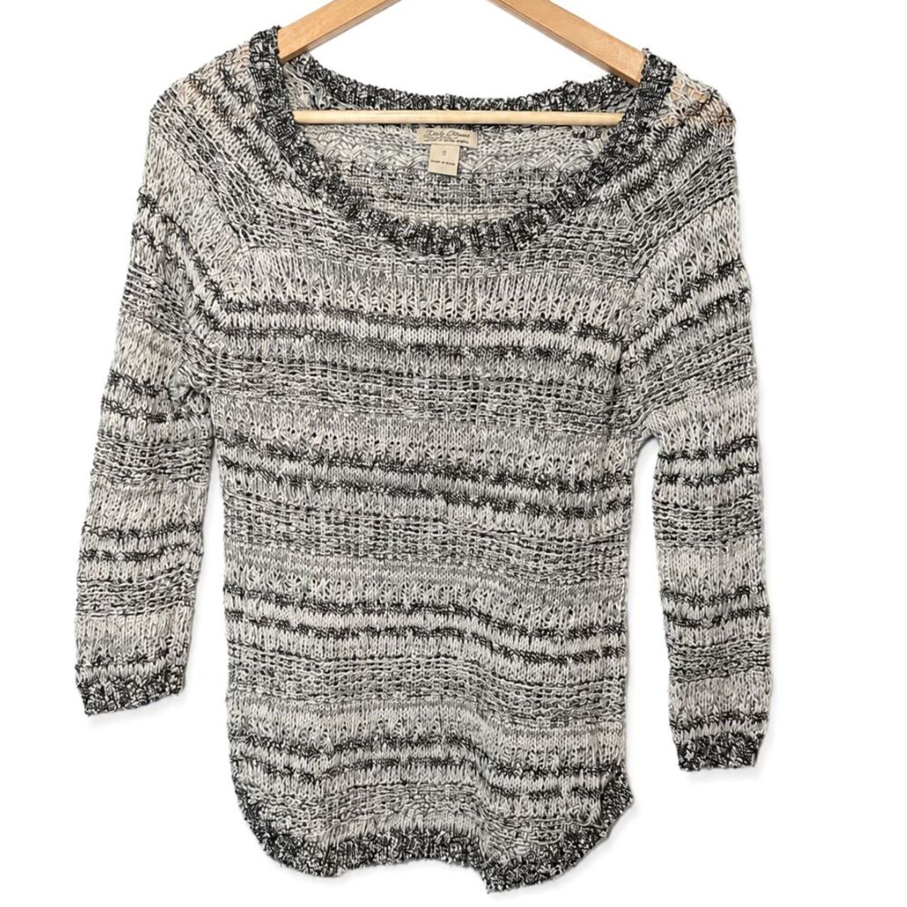 Lucky Brand Women’s S Black & White Marled Knit Sweater Textured Boho - Picture 2 of 5